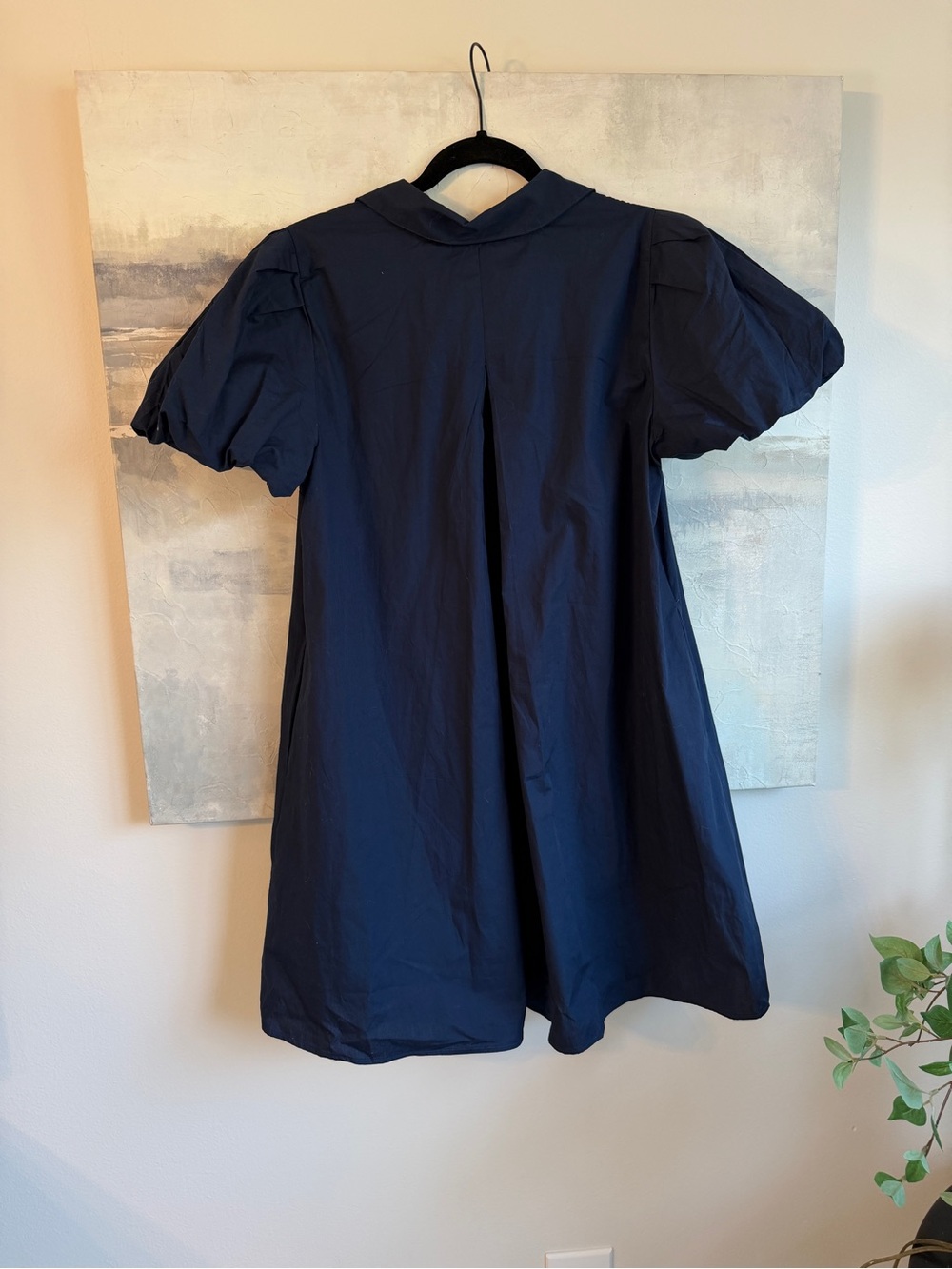 Halogen Navy Puff Sleeve 100% Cotton Shirt Dress Collared Mini with pockets - Picture 6 of 6